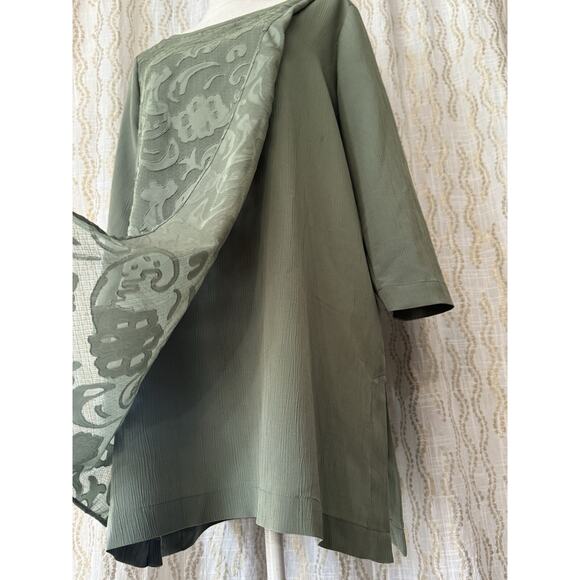 Soft Surroundings Women’s Soft Olive Floral Tunic Blouse 3/4 Sleeve Size Large - Picture 6 of 8